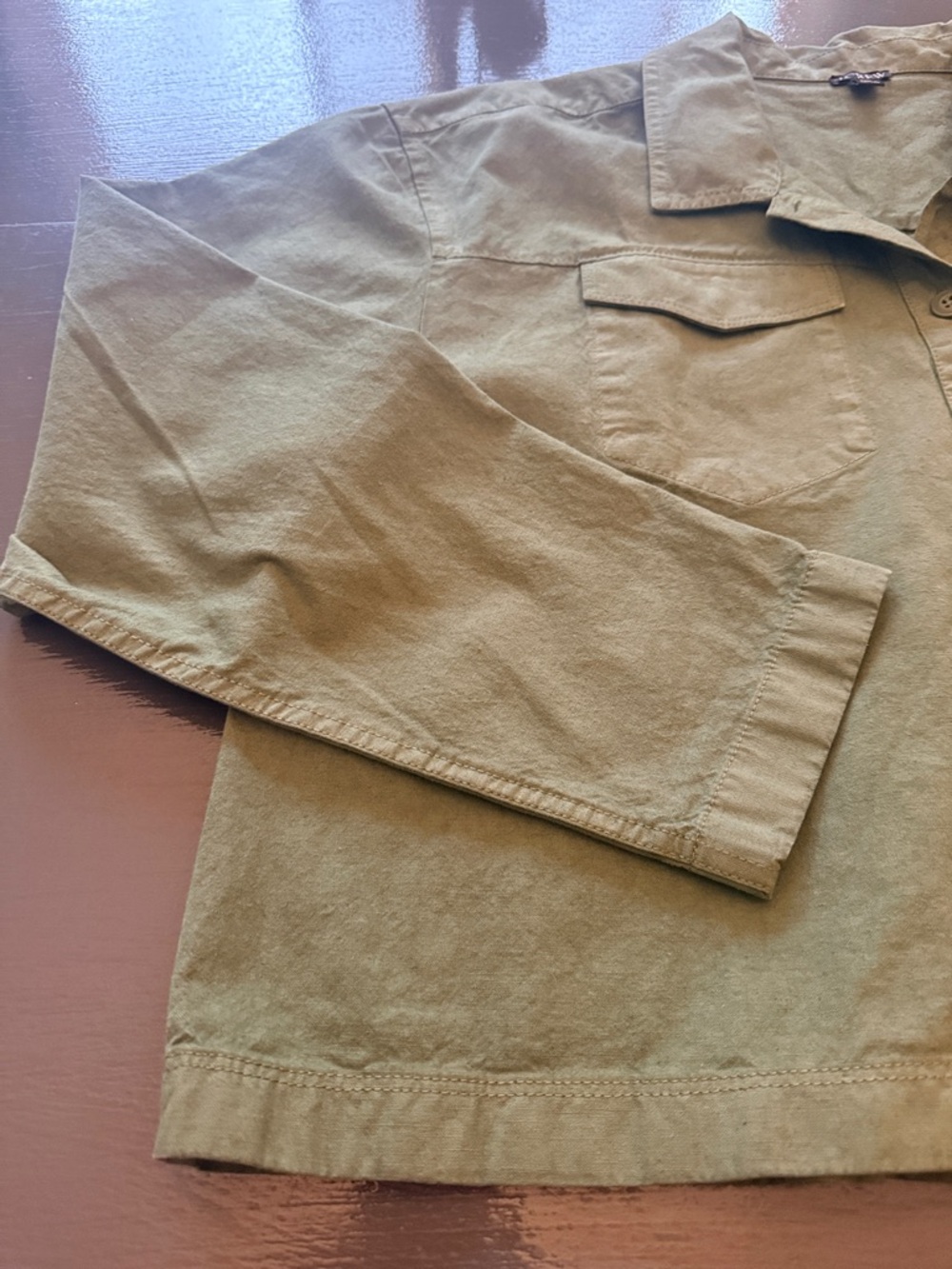 J.Crew Popover Cropped Shirt Sz M Cotton Linen Blend Green Denim Utility Boxy - Picture 10 of 10